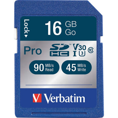 Carte mémoire SDHC Verbatim 16 Go Pro 600X, UHS-I V30 U3 Classe 10 98046
