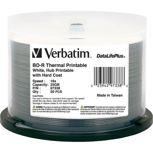 Verbatim BD-R 25 Go 6X DataLifePlus Blanc imprimable thermiquement, imprimable sur moyeu - 50 pack Spindle 97338