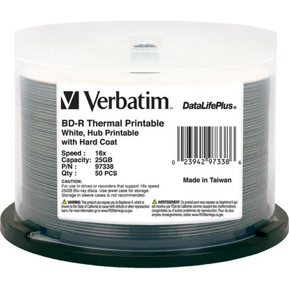 Verbatim BD-R 25 Go 6X DataLifePlus Blanc imprimable thermiquement, imprimable sur moyeu - 50 pack Spindle 97338