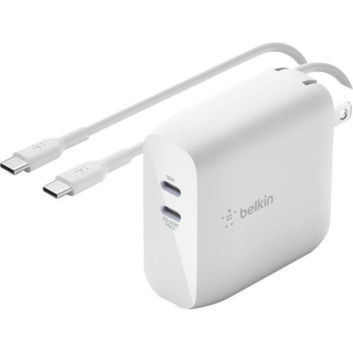 Chargeur mural Belkin BoostCharge Dual USB-C GaN 68 W + câble USB-C pour ordinateur portable Chromebook - Adaptateur secteur WCH003DQ2MWH-B6