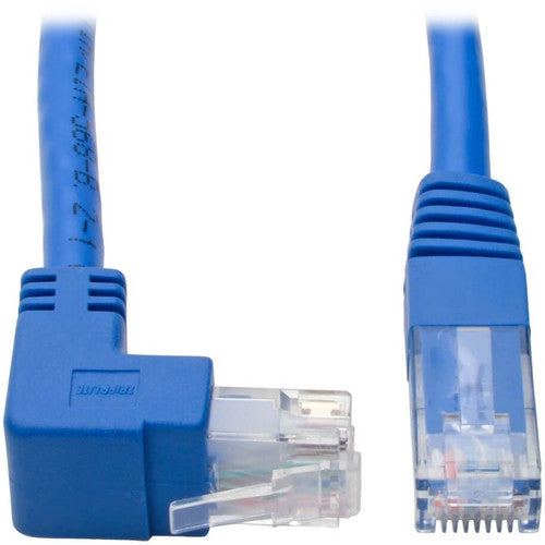 Câble de raccordement UTP Cat6 coudé vers le haut Tripp Lite par Eaton (RJ45) - 1 pi, M/M, Gigabit, moulé, bleu N204-001-BL-UP