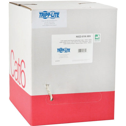 Câble en PVC Cat6 Gigabit à âme pleine en vrac de Tripp Lite par Eaton, blanc, 1 000 pi N224-01K-WH