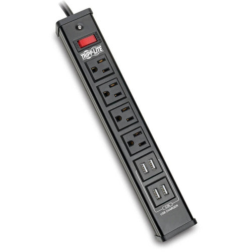 Multiprise avec parasurtenseur Tripp Lite, 4 prises, 4 ports de chargement USB, cordon de 6 pieds - 4 x NEMA 5-15R, 4 x USB - 1875 VA - 450 J - Entrée 120 V CA TLM446USBB