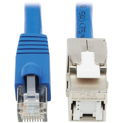Câble d'assemblage de prise Keystone Cat6a Tripp Lite par Eaton, RJ45 M/F, 18 po, bleu N237A-F18N-WHSH