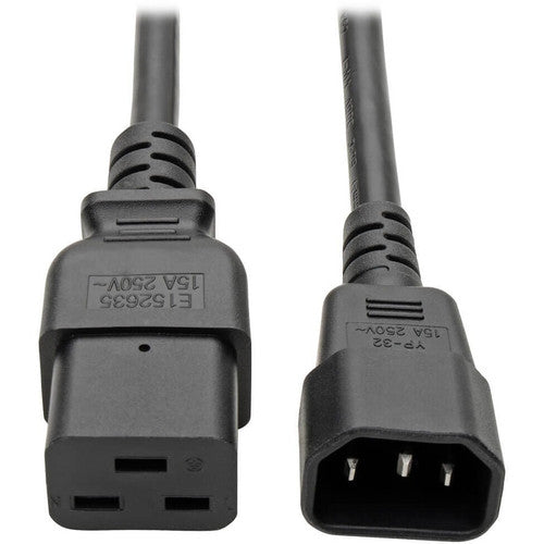 Câble d'extension de cordon d'alimentation Tripp Lite 2 pieds C19 à C14 robuste 15 A 14 AWG 2' P047-002