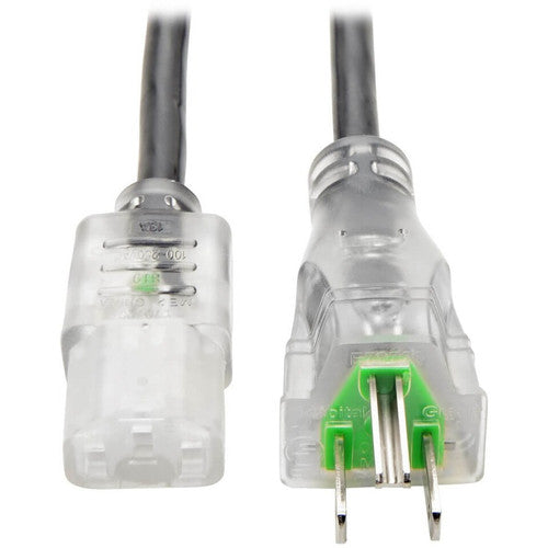 Câble d'alimentation pour ordinateur Tripp Lite 3 pieds Câble médical hospitalier 5-15P vers C13 Transparent 13A 16AWG 3' P006-003-HG13CL