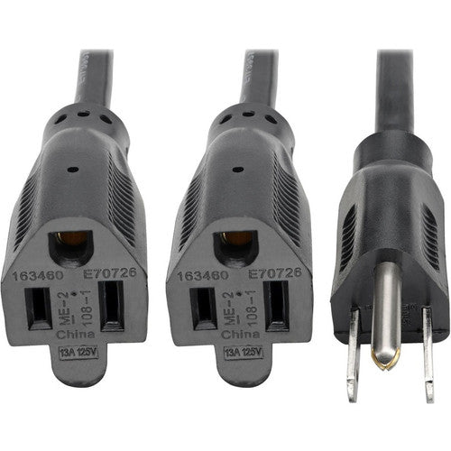 Câble d'extension de cordon d'alimentation Tripp Lite 19 pouces, répartiteur en Y 5-15P vers 5-15R 13A 16AWG 18" P024-18N-13A-2R