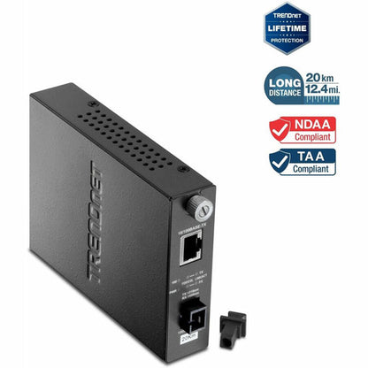 TRENDnet 10/100Mbps TX to 100Base-FX Dual-Wavelength Single-Mode Fiber Media Converter; Use with TFC-110S20D5; Up to 20km (12.4 Miles); Fiber to Ethernet Converter; Lifetime Protection; TFC-110S20D3 TFC-110S20D3