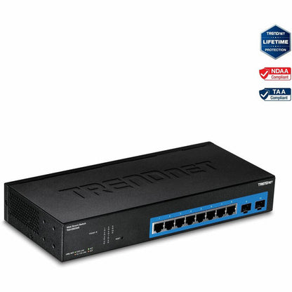 TRENDnet Switch Web Smart Gigabit 10 ports ; capacité de commutation 20 Gbps ; 8 ports RJ-45 ; 2 x SFP ; emplacements ; VLAN ; QoS ; LACP ; prise en charge IPv6 ; sans ventilateur ; montable en rack ; protection à vie ; TEG-082WS TEG-082WS
