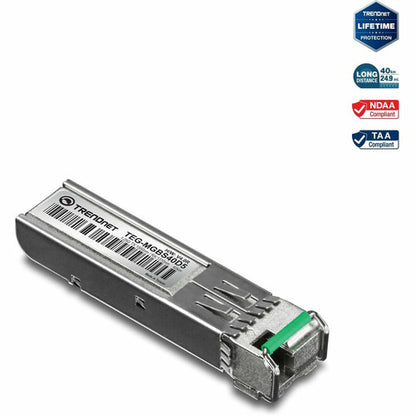 Module LC monomode double longueur d'onde SFP vers RJ45 TRENDnet ; TEG-MGBS40D5 ; Doit être associé au TEG-MGBS40D3 ou à un module compatible ; Jusqu'à 40 km (24,9 miles) ; Compatible avec les emplacements SFP standard ; Protection à vie TEG-MGBS40D5