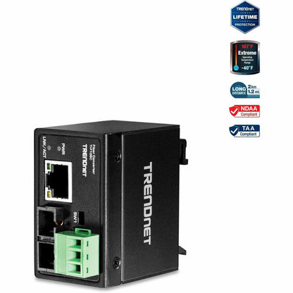 Convertisseur fibre optique multimode 100Base-FX industriel renforcé TRENDnet ; (2 km ; 1,2 mile) ; boîtier IP40 ; TI-F10SC TI-F10SC