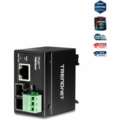 Convertisseur de fibre optique monomode 100Base-FX industriel renforcé TRENDnet ; (30 km ; 18,6 miles) ; boîtier IP40 ; TI-F10S30 TI-F10S30