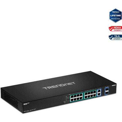 TRENDnet 18-Port Gigabit High Power Poe+ Switch; 16 X Gigabit Poe+ Ports; 2 X Shared Gigabit Ports; 36Gbps Switching Capacity; 440W PoE Power Budget; TPE-TG182F TPE-TG182F