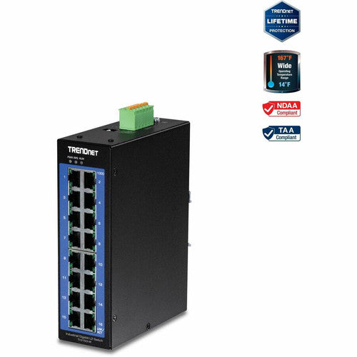 Commutateur industriel Gigabit L2 à rail DIN géré à 16 ports TRENDnet TI-G160I-M