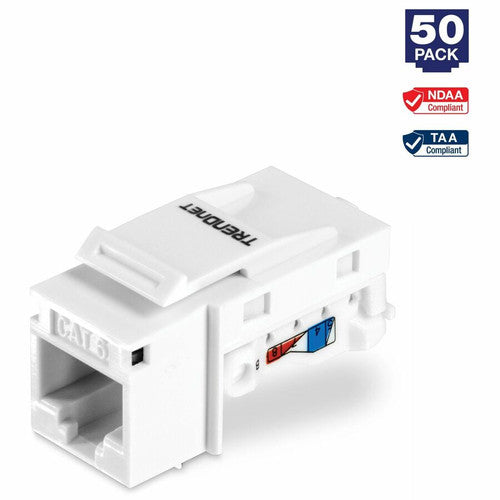 TRENDnet Lot de 50 prises Keystone Cat6, TC-K50C6, compatibles avec les câbles Cat5/Cat5e/Cat6 Prises Keystone RJ45 Cat6, à utiliser avec les panneaux de brassage Keystone vierges TC-KP24 ou TC-KP48 (vendus séparément) TC-K50C6