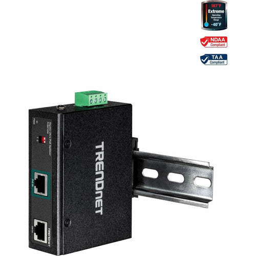 TRENDnet Répartiteur industriel Gigabit UPoE, deux sorties d'alimentation CC, montage sur rail DIN ou mural, sortie de tension réglable, TI-SG104 TI-SG104