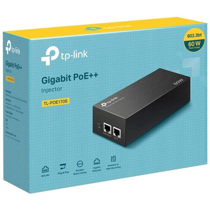 TP-Link TP-Link TL-PoE170S - Injecteur PoE Gigabit 802.3at/af/bt - Adaptateur non-PoE vers PoE - Fournit jusqu'à 60 W (PoE++) - Plug &amp; Play - Montage sur bureau/mural - Distance jusqu'à 328 pi - Certifié UL - Noir TL-POE170S