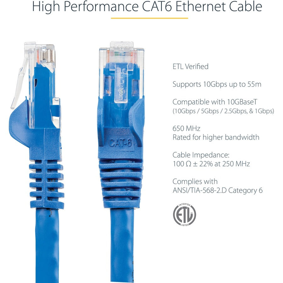 Câble Ethernet CAT6 StarTech.com de 3,7 m - Gigabit sans accroc - 100 W PoE UTP 650 MHz - Cordon de raccordement catégorie 6 - Câblage certifié UL/TIA N6PATCH12BL