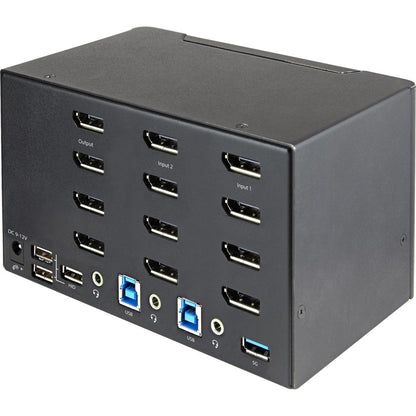 StarTech.com Commutateur KVM DisplayPort à 2 ports pour quatre écrans 4K 60 Hz UHD HDR, commutateur KVM DP 1.2, hub USB 3.0 à 2 ports, 4 x USB HID, audio, raccourci clavier SV231QDPU34K