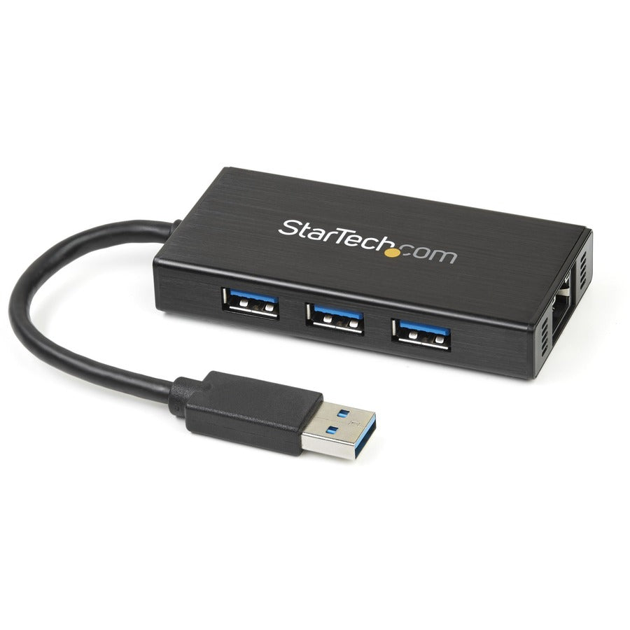 StarTech.com Hub USB 3.0 portable à 3 ports avec adaptateur Gigabit Ethernet NIC - 5 Gbit/s - Aluminium avec câble ST3300GU3B