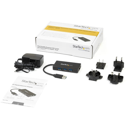 StarTech.com Hub USB 3.0 portable à 3 ports avec adaptateur Gigabit Ethernet NIC - 5 Gbit/s - Aluminium avec câble ST3300GU3B
