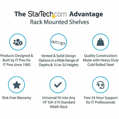 Étagère pour rack de serveur 2U StarTech.com - Plateau de montage en rack cantilever fixe de 40,6 cm de profondeur pour boîtier de données/AV/réseau de 48,3 cm avec écrous à cage et vis CABSHELF
