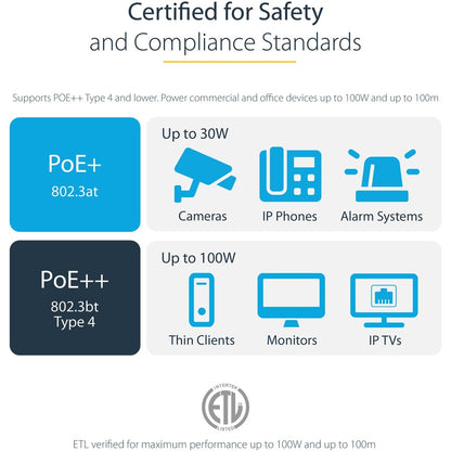 Câble Ethernet CAT6 StarTech.com de 30,5 m - Gigabit moulé noir - 100 W PoE UTP 650 MHz - Cordon de raccordement de catégorie 6 Câblage certifié UL/TIA C6PATCH100BK