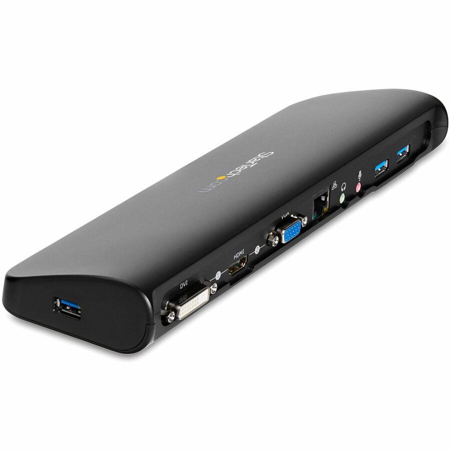 StarTech.com Station d'accueil pour ordinateur portable USB 3.0 à deux écrans, HDMI et DVI/VGA, 3 hubs USB-A, GbE, audio, station d'accueil USB-A universelle, Win/Mac, TAA USB3SDOCKHDV
