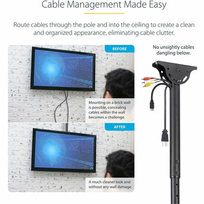 StarTech.com TV Ceiling Mount, Full-Motion Hanging Single Screen Vesa Mount for 32"-75" TVs / Displays - Height Adjustable Telescopic Pole FPCEILPTBSP