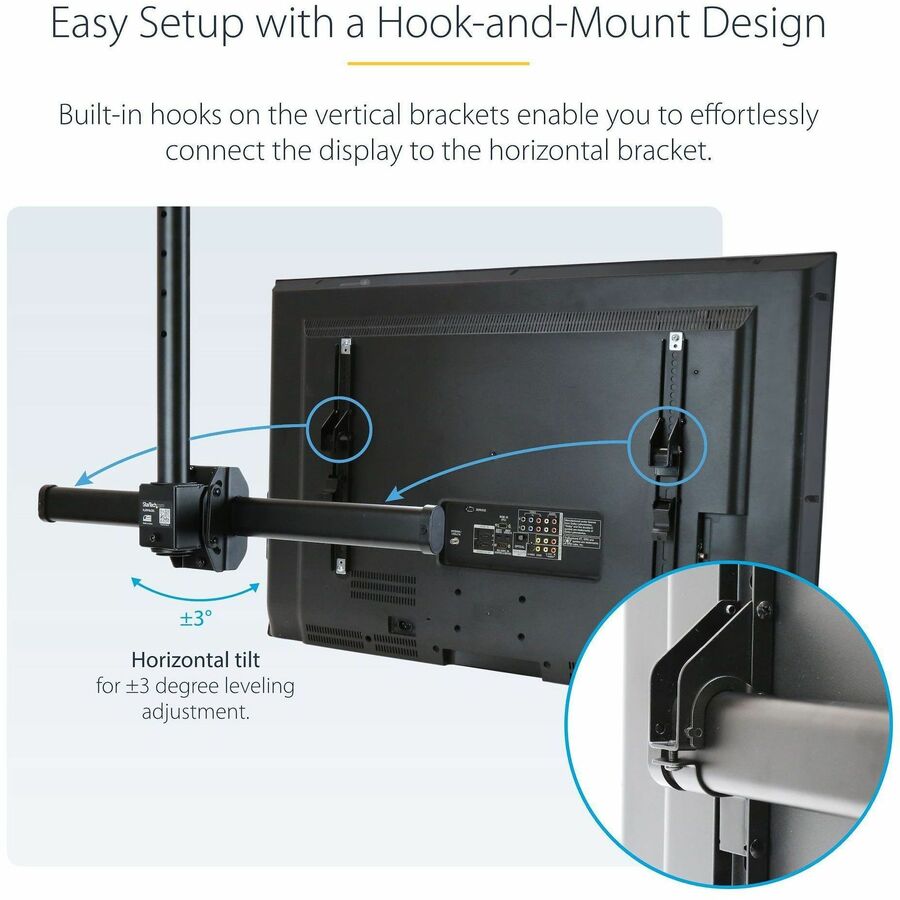 StarTech.com TV Ceiling Mount, Full-Motion Hanging Single Screen Vesa Mount for 32"-75" TVs / Displays - Height Adjustable Telescopic Pole FPCEILPTBSP
