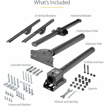 StarTech.com TV Ceiling Mount, Full-Motion Hanging Single Screen Vesa Mount for 32"-75" TVs / Displays - Height Adjustable Telescopic Pole FPCEILPTBSP