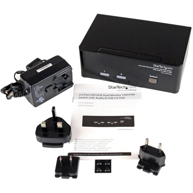 StarTech.com Commutateur KVM double écran DVI VGA 2 ports USB avec audio et hub USB 2.0 SV231DDVDUA