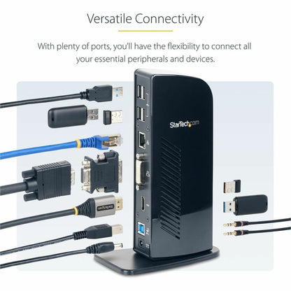 StarTech.com Dual Monitor USB 3.0 Laptop Docking Station with HDMI & DVI/VGA, 6x USB-A Hub, GbE, Audio, Universal Type-A Dock for Win/Mac USB3SDOCKHD