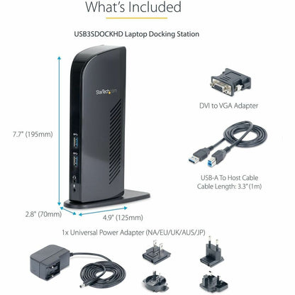 StarTech.com Dual Monitor USB 3.0 Laptop Docking Station with HDMI & DVI/VGA, 6x USB-A Hub, GbE, Audio, Universal Type-A Dock for Win/Mac USB3SDOCKHD