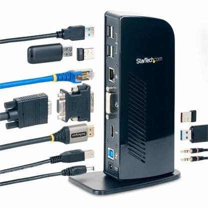 StarTech.com Dual Monitor USB 3.0 Laptop Docking Station with HDMI & DVI/VGA, 6x USB-A Hub, GbE, Audio, Universal Type-A Dock for Win/Mac USB3SDOCKHD