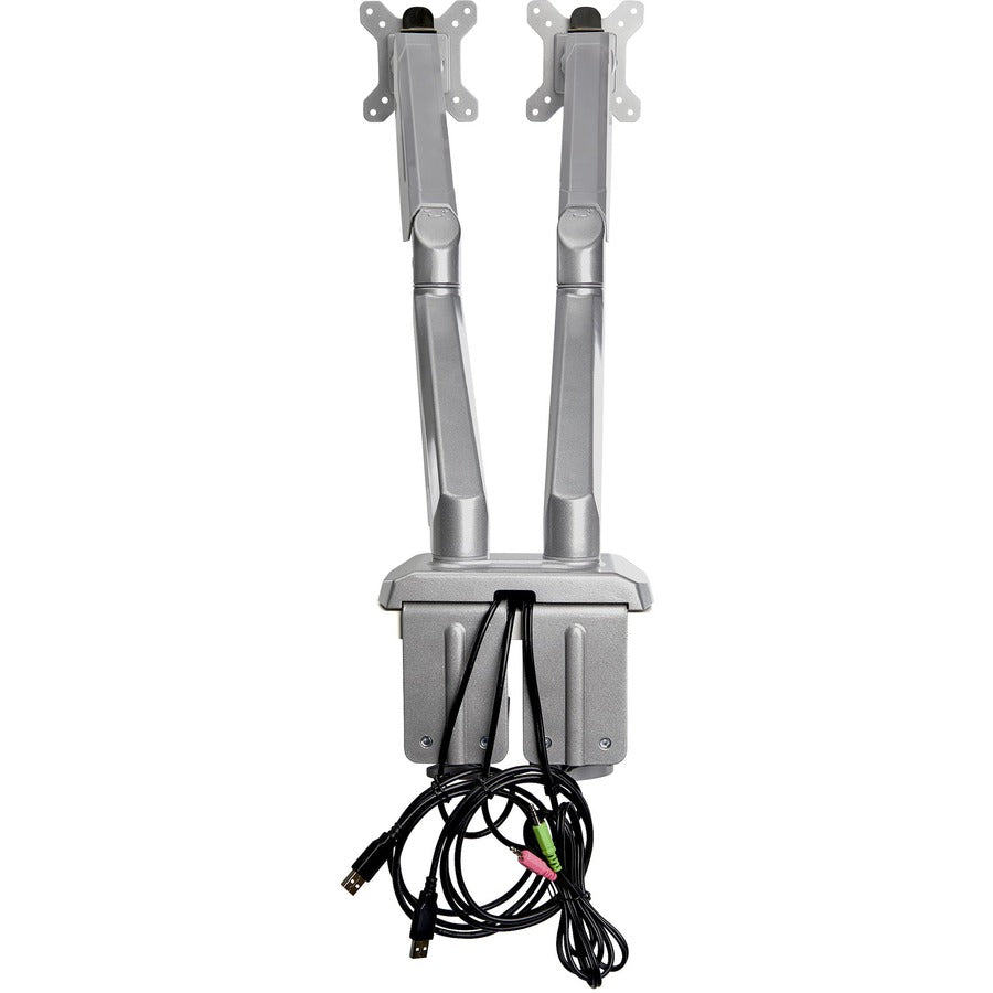 StarTech.com Support de bureau pour deux écrans avec USB et audio 3,5 mm, pince de bureau, support VESA ergonomique pour écrans jusqu'à 32 pouces (17,6 lb/8 kg) ARMSLIMDUOS