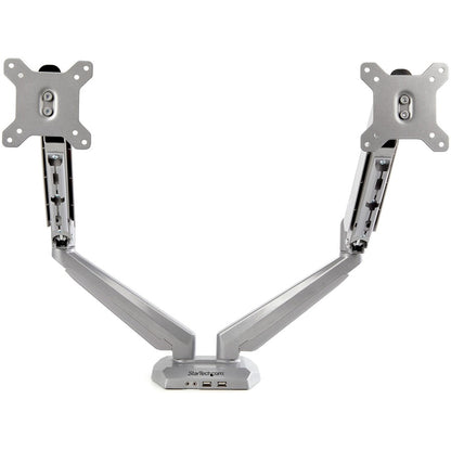 StarTech.com Support de bureau pour deux écrans avec USB et audio 3,5 mm, pince de bureau, support VESA ergonomique pour écrans jusqu'à 32 pouces (17,6 lb/8 kg) ARMSLIMDUOS