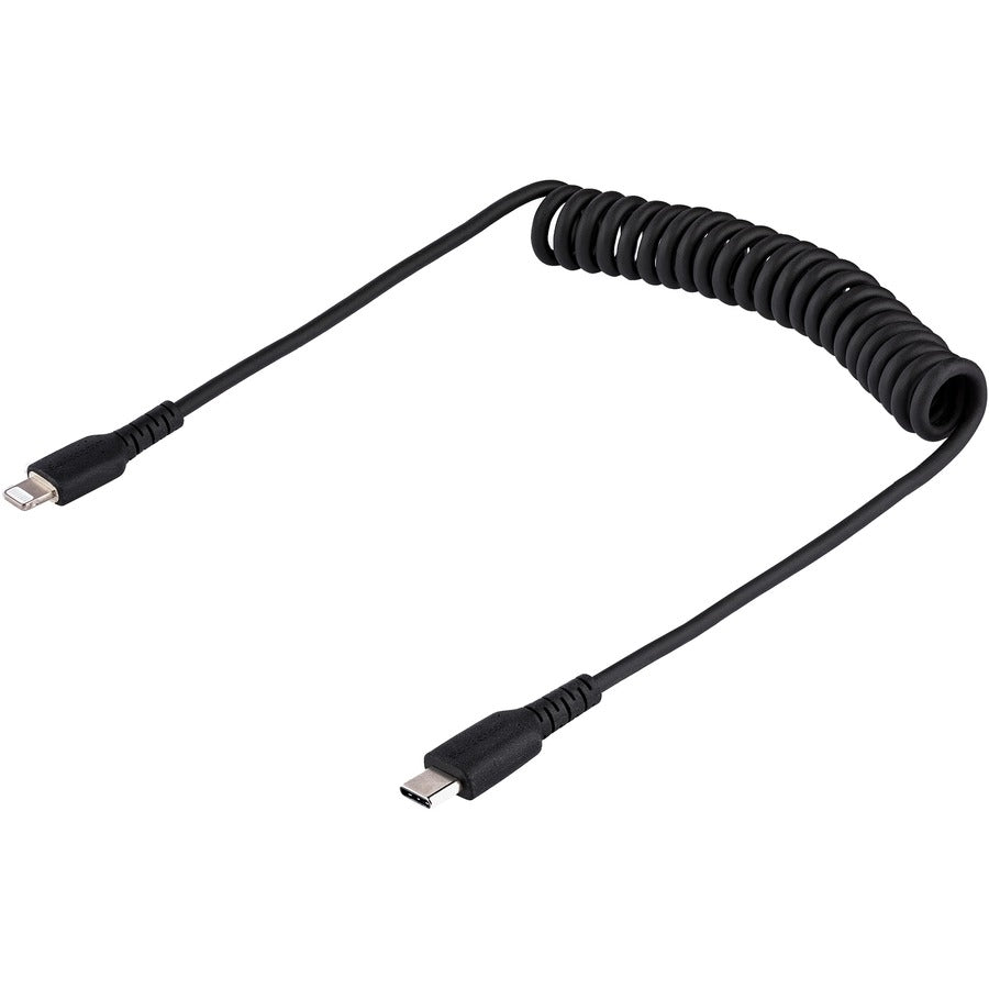 Câble USB C vers Lightning StarTech.com de 1 m (3 pi), certifié MFi, câble de chargement spiralé pour iPhone, noir, gaine TPE durable en fibre d'aramide RUSB2CLT1MBC