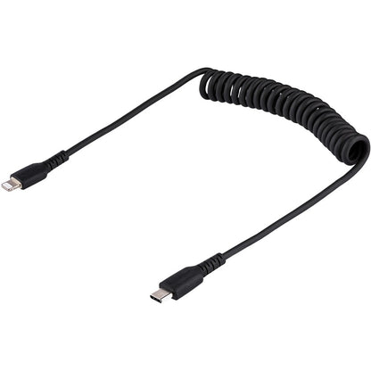 Câble USB C vers Lightning StarTech.com de 1 m (3 pi), certifié MFi, câble de chargement spiralé pour iPhone, noir, gaine TPE durable en fibre d'aramide RUSB2CLT1MBC