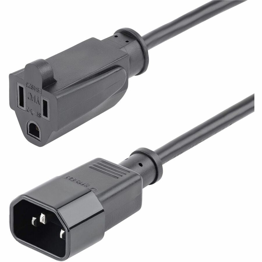 StarTech.com Câble d'extension d'alimentation de 0,3 m (1 pi), IEC C14 vers NEMA 5-15R, 10 A 125 V, 18 AWG, noir, câble d'extension de prise pour équipement réseau PAC10010PK