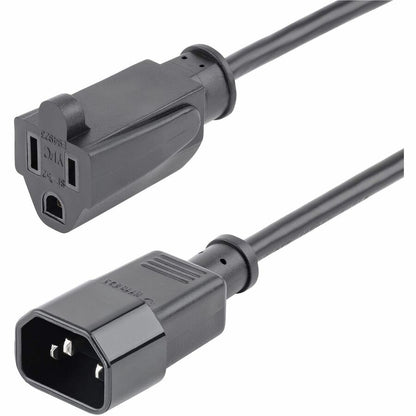 StarTech.com Câble d'extension d'alimentation de 0,3 m (1 pi), IEC C14 vers NEMA 5-15R, 10 A 125 V, 18 AWG, noir, câble d'extension de prise pour équipement réseau PAC10010PK