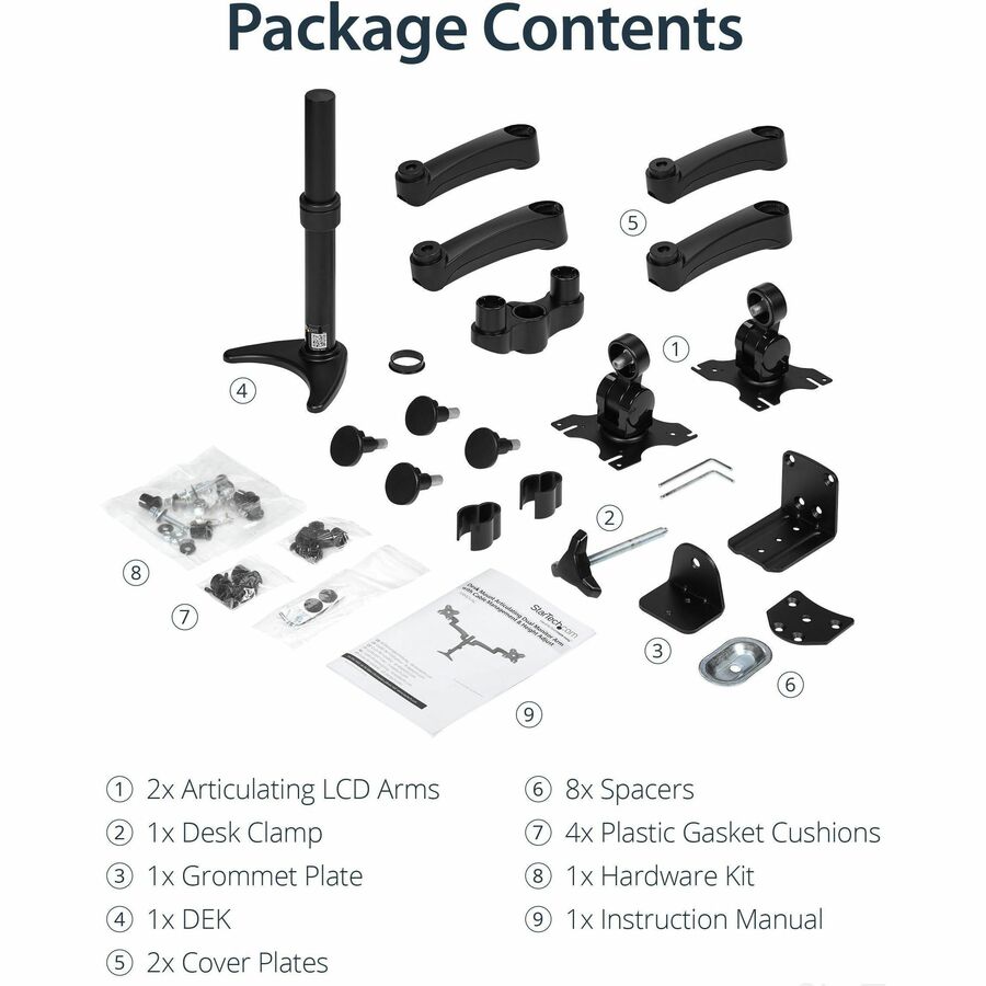 StarTech.com Support de bureau pour écran double, bras articulé pour écran double, hauteur réglable, pour écrans VESA jusqu'à 24 pouces (29,9 lb/13,6 kg) ARMDUAL