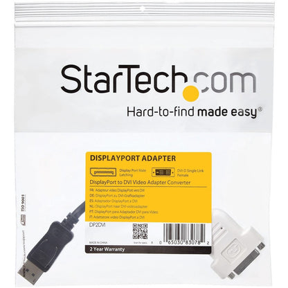 Adaptateur StarTech.com DisplayPort vers DVI, adaptateur DisplayPort vers DVI-D/convertisseur vidéo 1080p, moniteur DP 1.2 vers DVI, connecteur DP verrouillable DP2DVI
