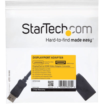 Adaptateur StarTech.com DisplayPort vers HDMI, adaptateur/convertisseur vidéo DP vers HDMI 1080p, certifié VESA, moniteur/écran DP vers HDMI, DP2HDMI passif