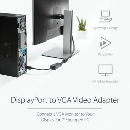 Adaptateur StarTech.com DisplayPort vers VGA, convertisseur DP vers VGA actif, adaptateur vidéo 1080p DP vers VGA, dongle DisplayPort certifié DP2VGA2