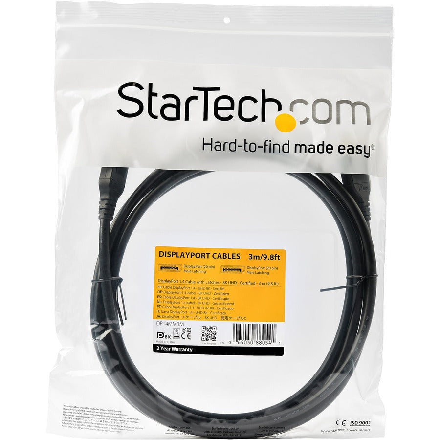 Câble DisplayPort 1.4 certifié VESA de 3 m de StarTech.com - 8K 60 Hz HBR3 HDR - 3 m Super UHD 4K 120 Hz - Câble de moniteur vidéo DP vers DP M/M DP14MM3M