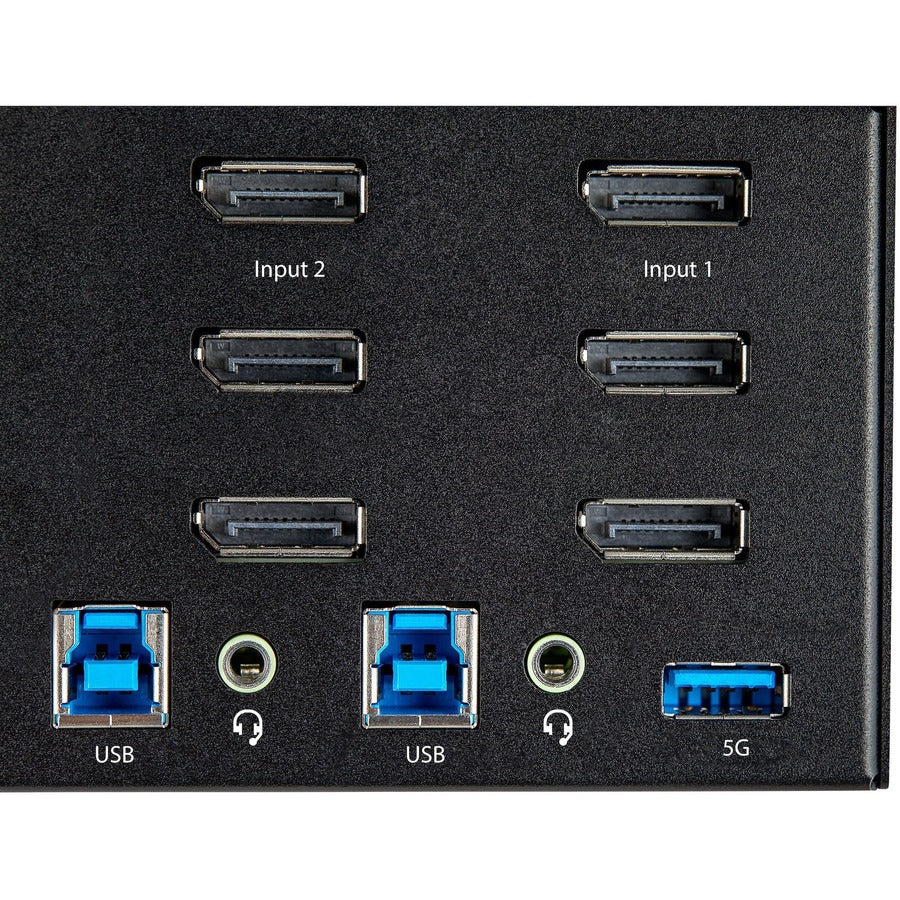 StarTech.com Commutateur KVM DisplayPort à 2 ports pour trois écrans 4K 60 Hz UHD HDR, commutateur KVM DP 1.2, hub USB 3.0 à 2 points, 4 x USB HID, audio, raccourci clavier SV231TDPU34K