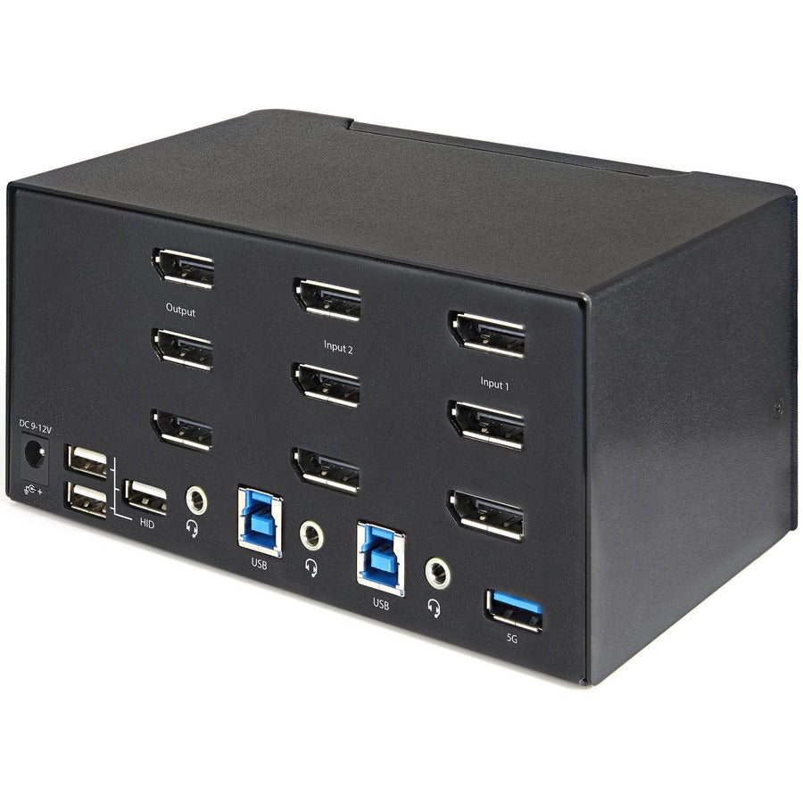 StarTech.com Commutateur KVM DisplayPort à 2 ports pour trois écrans 4K 60 Hz UHD HDR, commutateur KVM DP 1.2, hub USB 3.0 à 2 points, 4 x USB HID, audio, raccourci clavier SV231TDPU34K