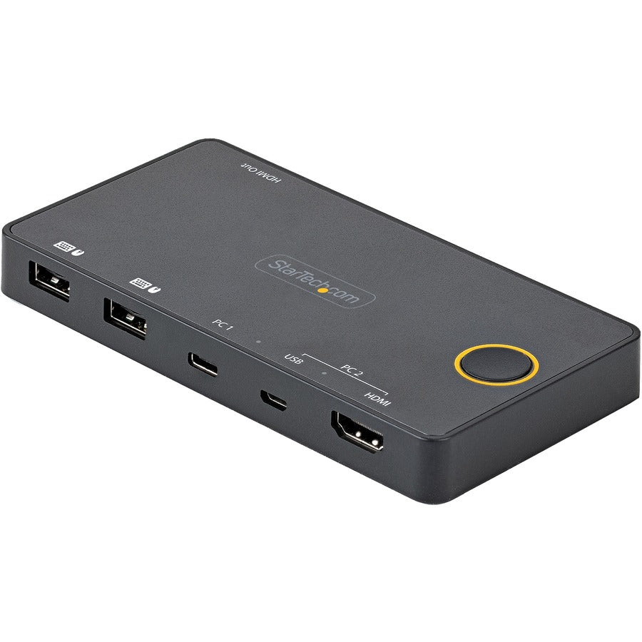 StarTech.com Commutateur KVM hybride USB-A + HDMI et USB-C à 2 ports, écran unique 4K 60 Hz HDMI 2.0, commutateur KVM HDMI compact pour ordinateur de bureau et/ou ordinateur portable SV221HUC4K