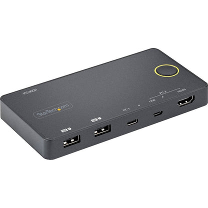 StarTech.com Commutateur KVM hybride USB-A + HDMI et USB-C à 2 ports, écran unique 4K 60 Hz HDMI 2.0, commutateur KVM HDMI compact pour ordinateur de bureau et/ou ordinateur portable SV221HUC4K